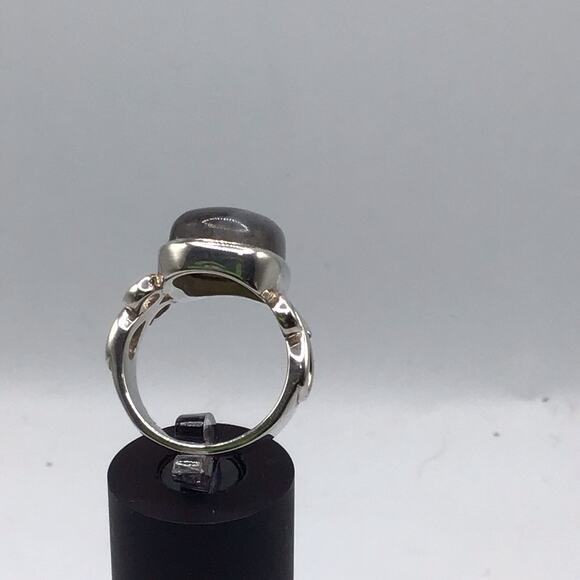 925 Sterling Silver Labradorite Cocktail Ring Size 7 Oval Cabochon Scroll Design - Picture 7 of 13